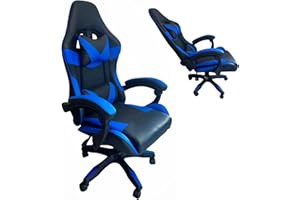 GIO ARREDA Sedia Da Gaming Ergonomica Reclinabile, Poltrona per Gamer, Sedia Da Ufficio con Cuscino Lombare e Poggiatesta (Nero e Blu)
