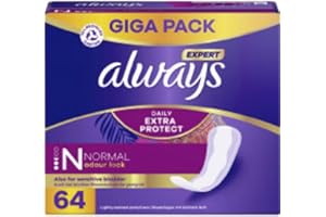 Always Daily Extra Protect Wkładki higieniczne damskie, normalne (64 wiązania), Giga Pack, natychmiast zamykają zapachy i płyny, zapewniając maksymalną ochronę w ciągu dnia