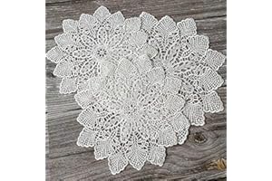 Yulakes weiße Spitze Runde Stickerei Tisch Tischset ，Handarbeit Geklöppelt Spitzendeckchen Baumwolle Placemat Blume Matte，Spitzendeckchen Häkeldeckchen Tischdecke 25cm/30cm (25mm)