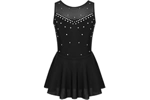 inhzoy Kinder Mädchen Glitzernde Eislaufkleid ärmellos Gymnastikanzug Trikot Kleid mit Röckchen Ballett Tanzbekleidung Skating Wear