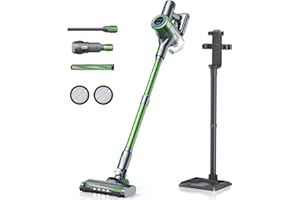 Lubluelu Aspirateur Balai sans Fil Intelligent 25kPa 50Min Auto-Charge dans Station de Recharge, Ecran Tactile Détection de Poussière Auto-Ajustement Aspiration (Vert)