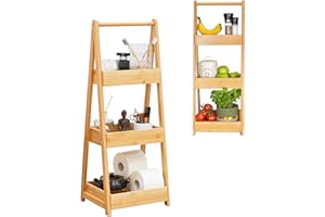 DuneDesign 100% Bambù Ripiano da Bagno con 3 Cestini in Legno - 30x26x78 Mensola della Cucina