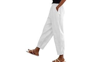 bolukets Leinenhose Damen 7/8 Leichte Freizeithose Casual Musselin Sommerhose Stoffhose Kordelzug Straight Leg Hose Mit Taschen