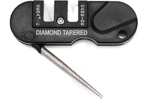 BEAUTE Pocket Knife Sharpener, Multifunction EDC Gear Keychain Foldable Sharpening Stone with 3 Stages Ceramic & Carbide⋄ Tapered for Survival Hunting Fishing Camping, Black