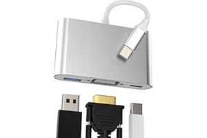 WASRUYI USB C to VGA Adapter(3 in 1) USB-A OTG 3.0 Port Splitter for iPhone 16 15 pro max Type C Charging Cable Power USB Reader Mouse Keyboard Device Converter 4K TV Monitor Hub for iPad Connector for Apple