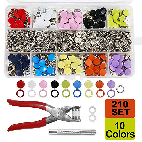 SUNTATOP 210 Set Bottoni Automatici a Pressione Bottoni ad Artiglio, 10 Bottoni da Cucire a Colori con Strumenti a Bottone per Abbigliamento Fai-da-Te, Cucito, Riparazioni di Vestiti ECC