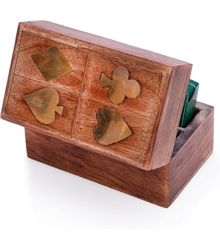 Porta Carte Da Gioco In Legno Di Mango Fatto A Mano - Deck Box Con 2 Mazzi Di Carte Ace - Regalo Artigianale Vintage