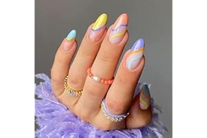 Luvadeyo 24 Uds Press on Nails Mediano, Fake Nails Almond Glue on Nails, False Nails with Glue, Acrílico Nails for Women and Girls