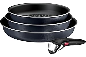 Tefal Ingenio Enjoy - Juego de 3 Sartenes 22/24/28 cm + Mango extraíble, Apto inducción, antiadherentes, revestimiento titanio, Thermo-signal, calentamiento rápido, apto horno