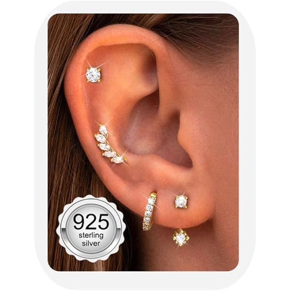 JeweBella 12 paar hypoallergene oorbellen met platte achterkant voor dames en heren, zilver/goud chirurgisch staal oorbellen, kleine oorknopjes