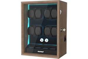 DUKWIN Watch Winder for 4/6/8/12 Automatic Watches, Lockable Automatic Winders with Extra 4/6 Watch Spaces, 4 Rotation Modes, Flexible Pillows, Quiet Motor and Blue Backlight