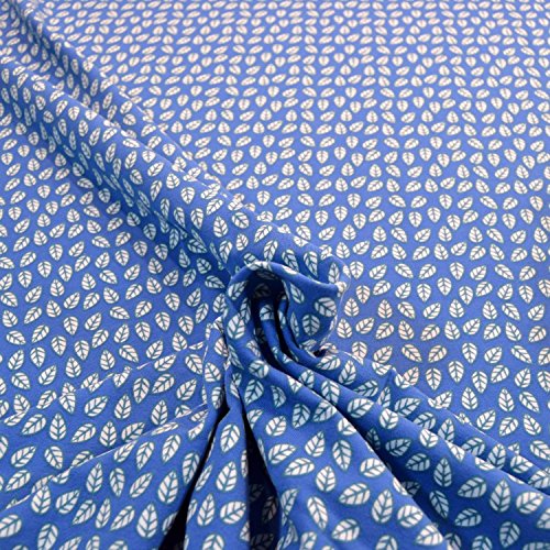Jersey-Stoff-Kinder „Blätter“ auf blau in Bester Bio Qualität / Meterware ab 50cm / SX-6-2-4 - 2