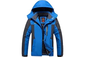 Treer Veste Imperméable pour Homme Blouson à Capuche, Grande Taill Hiver Chaude Coupe-Vent Manteau pour Montagne Randonnée Voyage Sports d'Extérieur Jogging Ski Camping (L,Bleu)