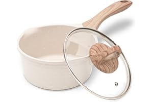 JEETEE Casseruola Antiaderente 20 cm, 2.4 L, Con Beccuccio e Coperchio in Vetro, Alluminio, Casseruola Latte, Pentola per Pasta, Vaso per Salse, Adatta all'induzione, Beige