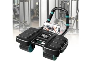 LUPATDY Entrenador abdominal de rebote automático, para el hogar, 4 ruedas estables, para entrenamiento abdominal, entrenamiento de abdominales, con alfombrilla para rodillas y soporte para teléfono