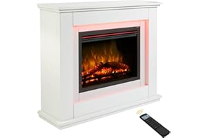 ENDEAVOUR FIRES AND FIREPLACES Endeavour Fires Castleton 39'' Electric Fireplace Suite and Realistic Flame & Log Effect Fire, 13 Colour LED Lighting, Remote Control In an Off White Surround