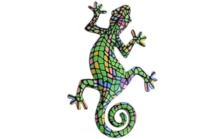 Fiacvrs Decorazione da parete in metallo geco, da appendere alla parete, in ferro battuto da giardino, idea regalo per soggiorno, decorazione da parete, accessori (3)