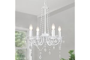 QAREHL Crystal Chandelier, 4 Lights Chandeliers Ceiling Light Modern Dining Room Lights Ceiling for Living Room, White Chandelier for Bedroom, Kitchen, Hallway, E14 Socket