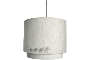 Mamas & Papas Two Tiered Chambray Pinstripe Cotton Lampshade, Welcome To The World, Grey Elephant
