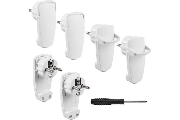 6 stycken skyddskontakt vinkelkontakt 250 V 16 A Schuko platt kontakt eurokontakt med fällbart handtag, Schuko-kontakt vinklad, skyddskontakt IP20 för kablar upp till 3 x 1,5 mm²