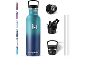 HoneyHolly Botella Agua acero Inoxidable, 500/750/1000ML Sin BPA, Botella de Agua, Reutilizable con Filtro, Botella Gimnasio, A prueba de fugas, Botella acero Inoxidable, para Deporte, Gimnasio
