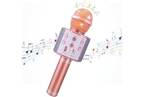 Tikimoon Microfono Wireless di Karaoke per bambini popolare canto microfono Bluetooth senza fili con microfoni portatili parlanti per bambini ragazzi ragazze che imparano i giocattoli (oro rosa)
