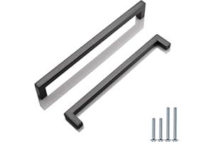 PinLin 5 Pack Kitchen Cabinet Door Handles Stainless Steel Bedroom Drawer Cupboard Pulls Hole Centre 224mm Width 12mm Black Square T Bar Handle