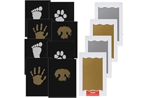 Nabance Impronta Mani e Piedi Neonati 4 Pcs Oro e Argento Impronta Neonato, 8 Scheda, Set Impronte Bimbi Impronta Cane Gatto Kit Sicuro e Non Tossico Ricordo di Famiglia per Neonati da 0 a 6 Mesi