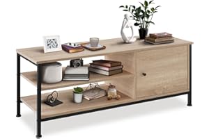 TecTake® Mueble TV Salon Estilo Industrial, Madera y Acero, 2 Baldas, Pies Ajustables, Almacenaje, Aparadores para Salon, Muebles TV - 110 x 40 x 45,5 cm Madera Industrial Clara, Roble Sonoma