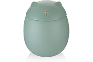 NEWDREAM New Dream Keramikurne in Katzenform, Haustierurne für Katzenasche, Haustierurne (grün, groß)