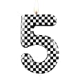 Bougie Anniversaire Thème Voiture De Course - Numéro 4 à Damier Rouge Et Blanc, Décoration Gâteau Pour Fête Garçon, En Paraffine, Hauteur 8.1 Cm