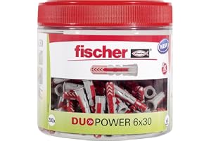 fischer DuoPower 6 x 30, praktisk rund låda med 200 universalpluggar, kraftfull 2-komponentsplugg, plastplugg för infästning