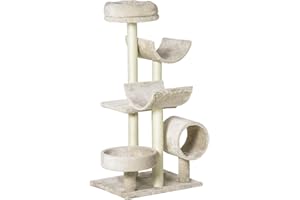 PawHut Albero Tiragraffi Gioco Giocattolo per Gatti con Diverse Piattaforme in Sisal Naturale Altezza 105cm Crema