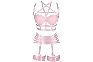 BBOHSS Femme Harnais de Corps Soutien-Gorge Punk Porte-Jarretelles élastique réglable Danse Gothique Carnaval Accessoires de déguisement