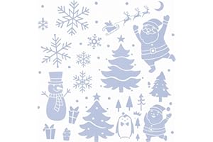 YLAB 6 Reusable Christmas Window Stencils – Plastic Snow Spray Templates for Glass, Mirrors & Crafts – Santa, Snowflakes, Sleigh, Reindeer, Snowman, Penguins & Xmas Tree – 30x22cm