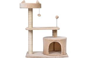 PawHut Cat Tree for Indoor Cats with Scratching Post Climbing Tower Kitty Activity Center Condo Perch Jumping Platforms Beige 61L x 41W x 81H cm