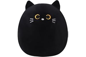 Xfrog Schwarze Katze Plüschtier, 25CM Kawaii Kuscheltier, Cartoon Plüschkissen, Geburtstag Geschenk für Kinder Jungen Mädchen