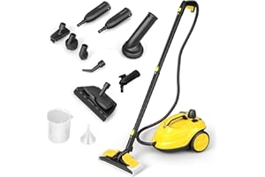 COSTWAY Nettoyeur Vapeur Haute Pression 2000W avec 15 Accessoires, Balai Vapeur Portable Pressurisé Polyvalent 5 Bars avec Réservoir de 1,8 L et Roues, pour Plancher Tapis Rideaux (Jaune)