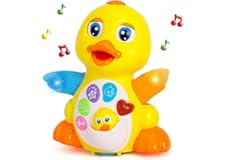 Yiosion Musical Flapping Yellow Duck Interactive Action Educational Learning Walking Light Up Dancing Toy for 1 Year Old Baby