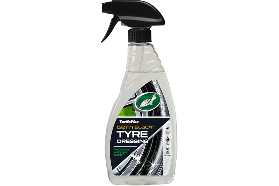 Turtle Wax Wet N Black Tyre Dressing, Instant Deep Black Wet Look & Long-Lasting Shine, 500 ml Car Tyre Cleaner & Shine Spray