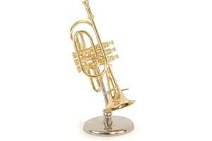 ANNE FUZEAU CRÉATION Trompette Miniature Hauteur 11,5 cm Livré dans Un Coffret avec Support déco Miniature Musique