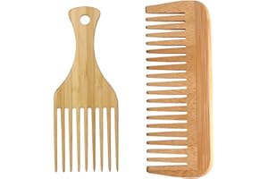 LZZEM 2 Pieces Wide Tooth Comb Wooden Afro Pick Comb Anti Static Hair Comb Detangling Afro Comb Afro Pick Comb Hair Massage Comb for Men and Women