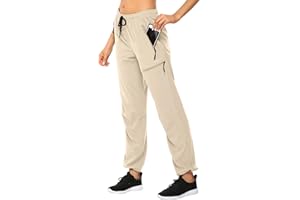 MOCOLY Pantalon Randonnée Femme Léger à Séchage Rapide Imperméable en Plein Air Pantalon Montagne Pantalon Sport Cargo Extensible Pantalon Travail Pantalon Chasse avec Poche Zippée UPF 50