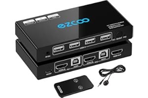 ROFAVEZCO HDMI KVM Switch 2 Port 4K@30Hz KVM Switch for 2 Computers Share Keyboard Mouse and One Monitor 2 HDMI KVM Cables