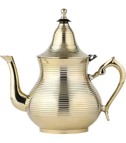 Théière marocaine traditionnelle - Cuivre doré artisanal - Theiere Dore