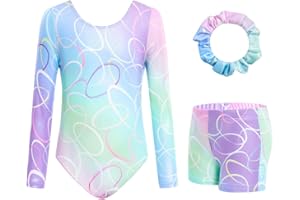 JiAmy Leotardos de gimnasia para niñas, manga larga, con pantalones cortos, traje de ballet para niñas de 3 a 12 años