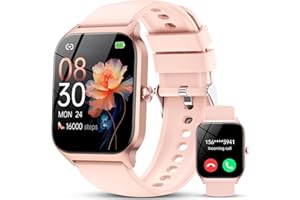 CASCHO Smartwatch Damen Herren, 1.85" HD Smart Watch, 115+ Modi, Fitness Tracker mit Bluetooth Telefonie, IP68 Wasserdicht Schrittzähler Uhr mit bis zu 30 Tage Standby für iOS und Android - Rosa Rose