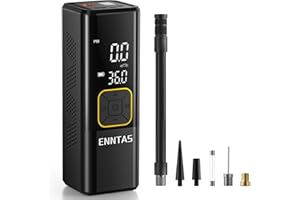 Enntas Cordless Tyre Inflator Portable Air Compressor and Electric Bike Pump with Dual Power Included 6000mAh Battery & 12v DC Adapter, Fast Inflation & LED Light for Car Motorcycle Ball Bike