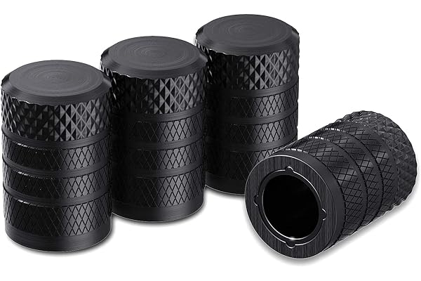 CKAuto däckventilkåpor svart, 4 st/förpackning, anodiserad aluminium däckventilskydd, korrosionsbeständig, universella ventil