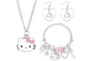 EWRGIJ Matching Bracelets, Hello Kty Gifts, 3 Pcs Adjustable Cat Style Bracelet, Necklace, Earrings, Cute Charms Girl Friendship Bracelet, Anime Cartoon Matching Bracelets For Women Girls